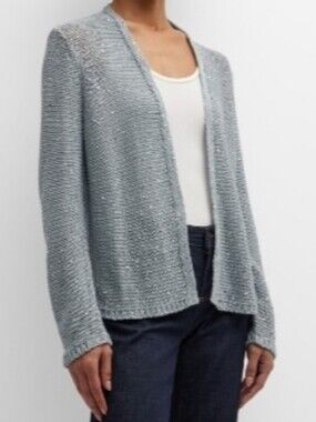 Eileen Fisher Light Silver/grey Open Front Sequin Cardigan S/P NWT MSRP $298